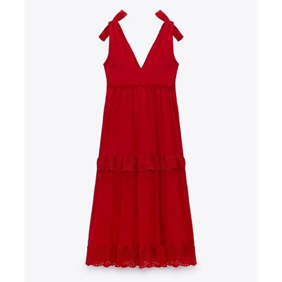 ZARA OPENWORK EMBROIDERED DRESS WITH BOW STRAPS - Picture 11 of 13